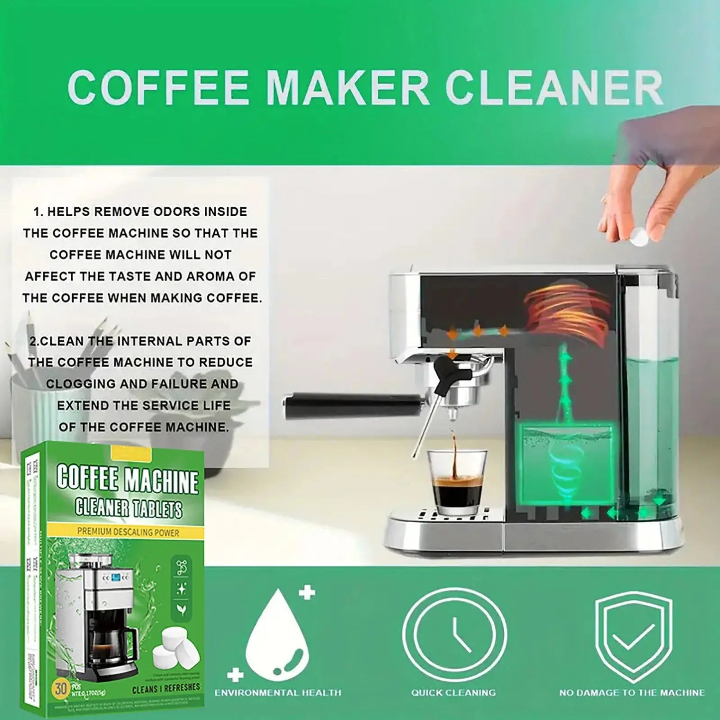 30 Coffee Machine Cleaning Tablets, Descaling Agent for Stains