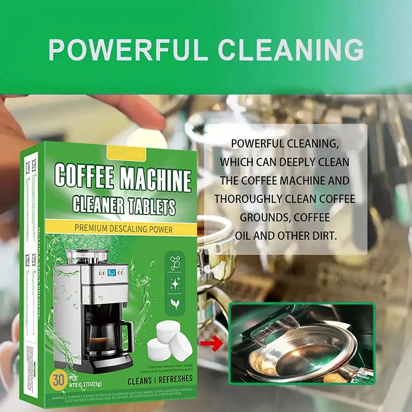 30 Coffee Machine Cleaning Tablets, Descaling Agent for Stains